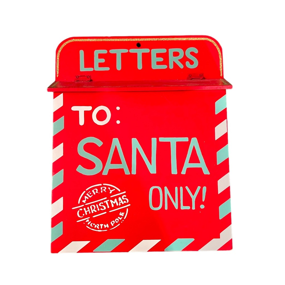 Letters To Santa Only Christmas Holiday Wooden Mailbox Red (PREOWNED) Decor
